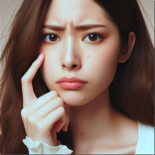 여드름이 나서 속상한 젊은 여성