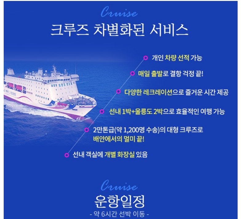 울릉도-크루주-타고-가기-약-6시간-선박-이동,-운항일정-3박-4일-일정