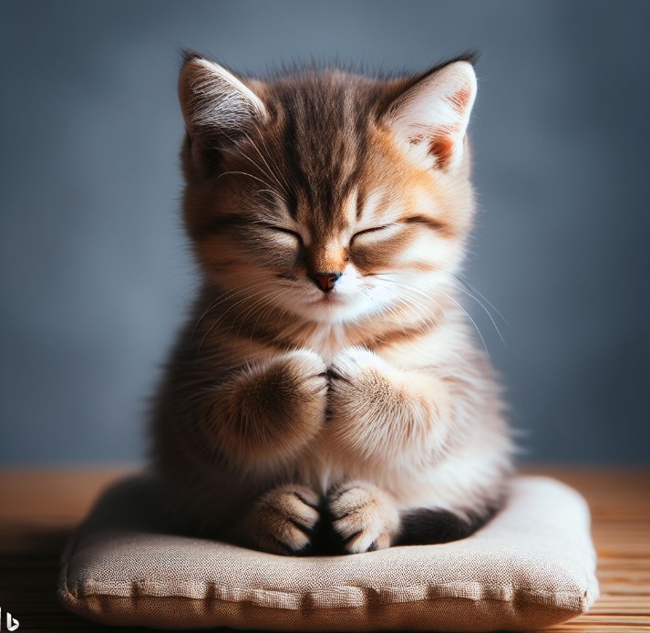 겸손하게 행동하는 귀여운 고양이(made by Bing)