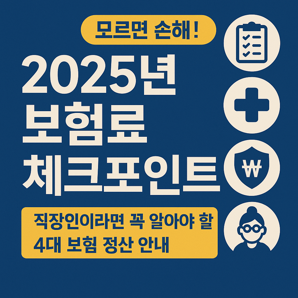 2025년 직장인을 위한 4대 보험료 정산 체크포인트를 안내하는 인포그래픽 스타일 썸네일 이미지