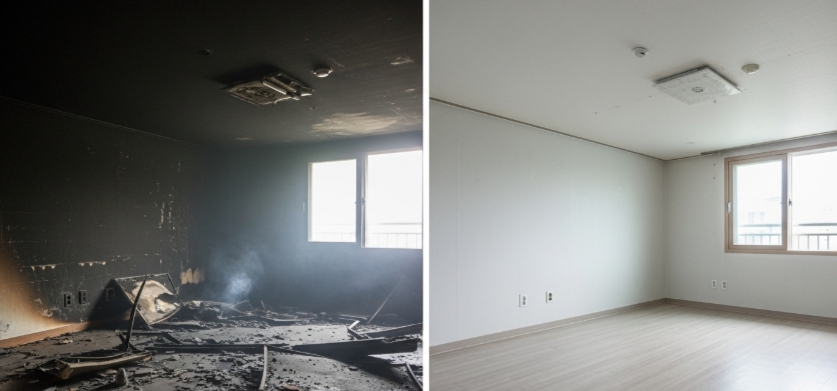 화재 냄새 제거 전 후