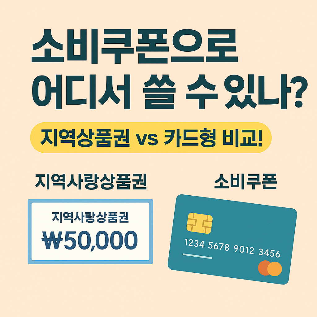 소비쿠폰으로 어디서 쓸 수 있나요? 지역사랑상품권과 카드형 소비쿠폰 비교 인포그래픽
