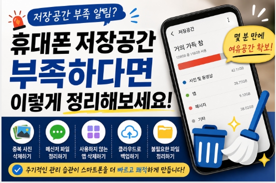 휴대폰 저장공간 관리하는 방법을 설명하는 이미지