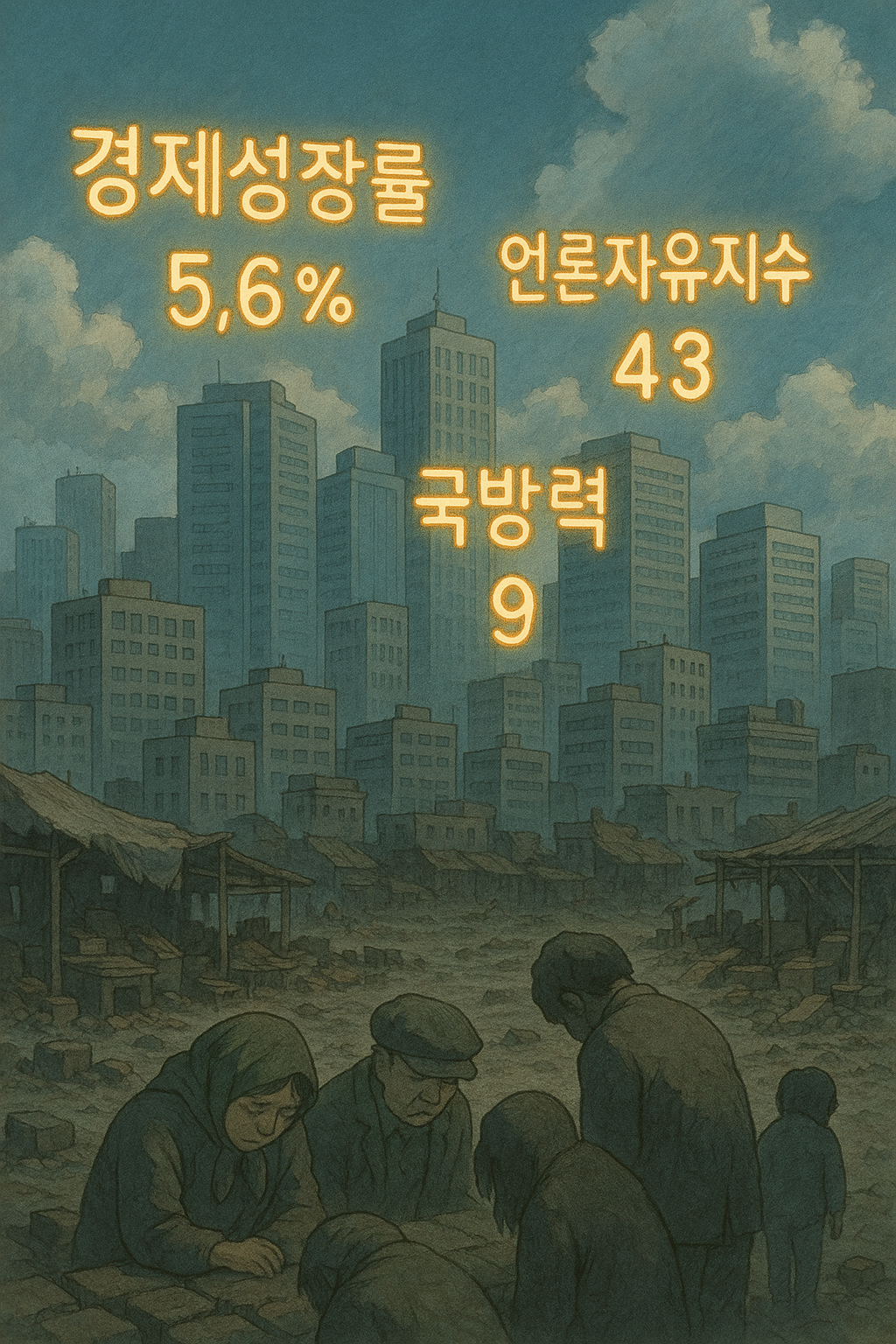 "눈부신 수치 아래 그림자처럼 고개 숙인 국민들"