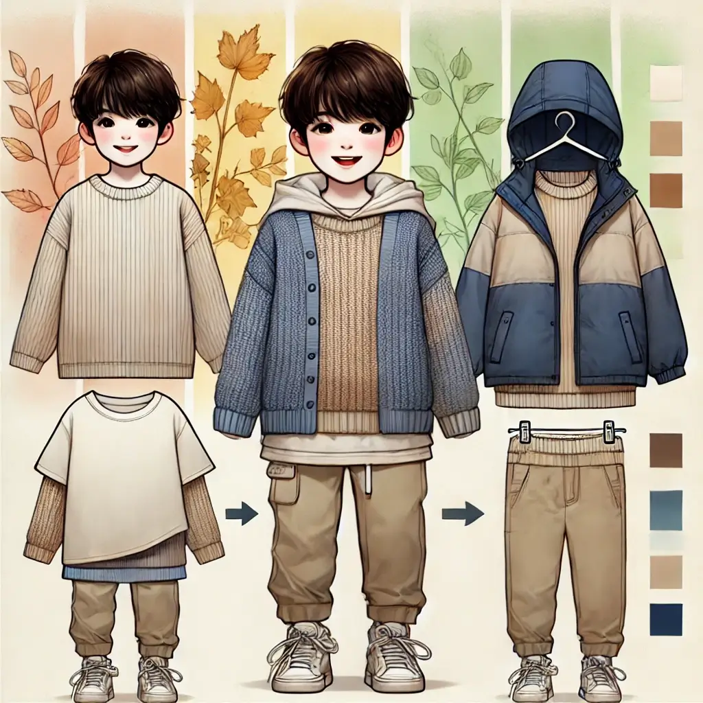 아이가 여러겹의 옷을 입은 모습