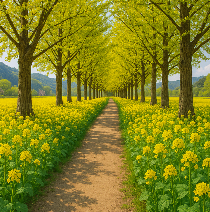 강원 홍천 은행나무 유채꽃밭