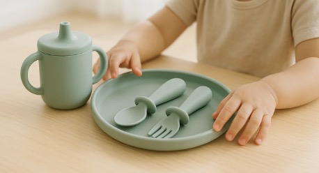 손에 맞는 그립감 좋은 수저와 흘림 방지 용기