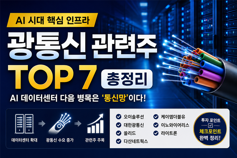 AI 데이터센터 확대에 따른 광통신 관련주 TOP7 총정리, 통신망 병목 수혜주와 투자 포인트 분석의 썸네일 이미지입니다.