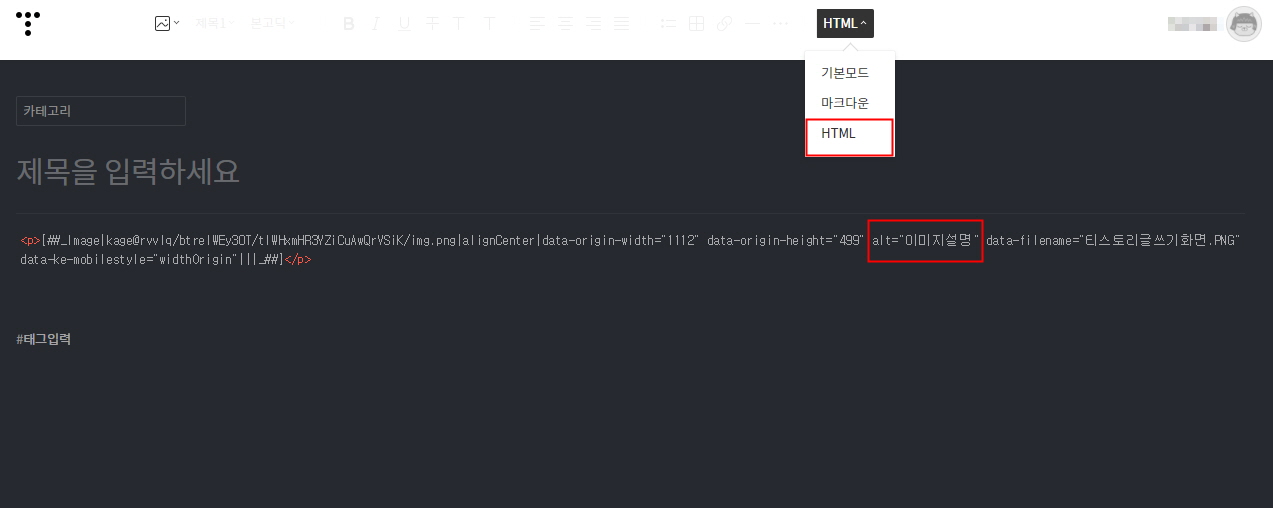 티스토리 블로그 기존 alt 삽입 방법
