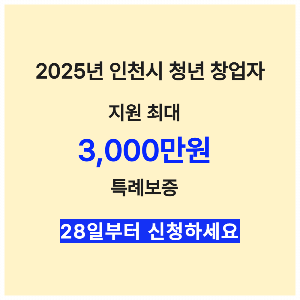 인천시 청년 창업 3천만원 지원(2025년)