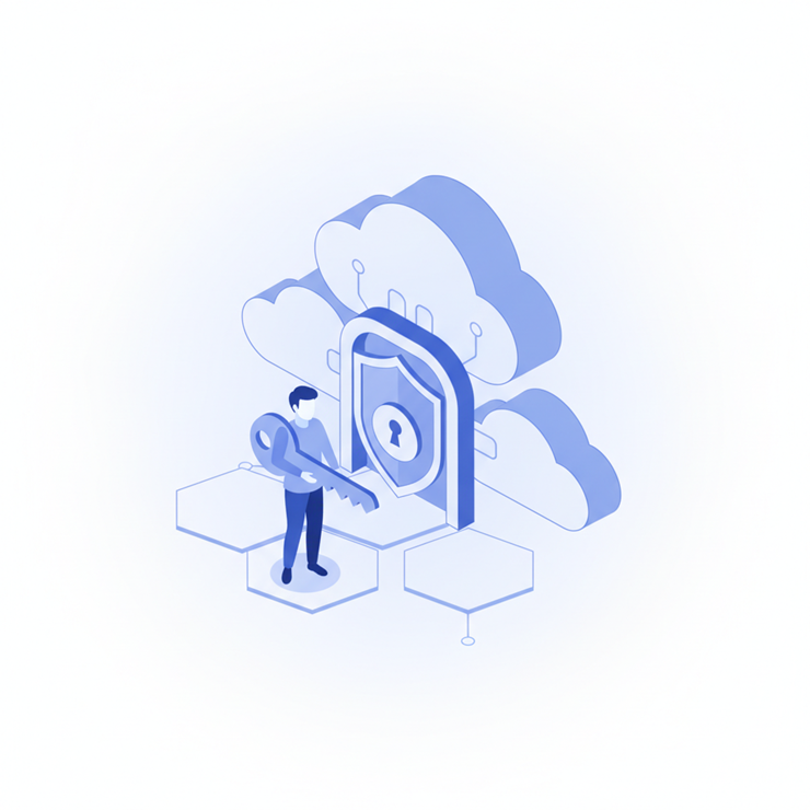API 인증키 발급 및 데이터 요청 규격 준비를 묘사한 차분한 일러스트