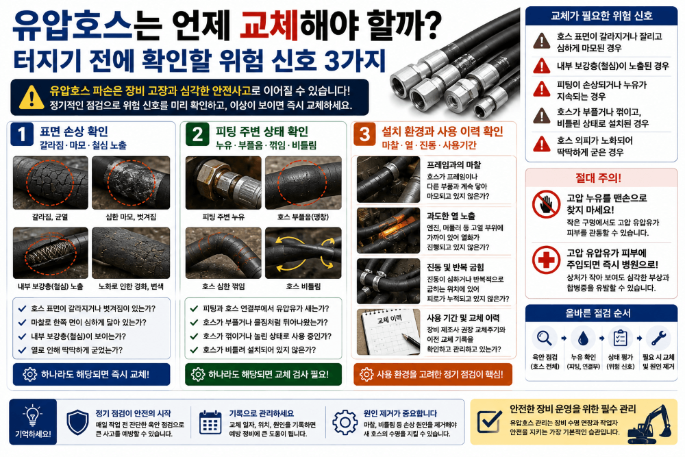 유압호스는 언제 교체해야 할까? 터지기 전에 확인할 위험 신호 3가지
