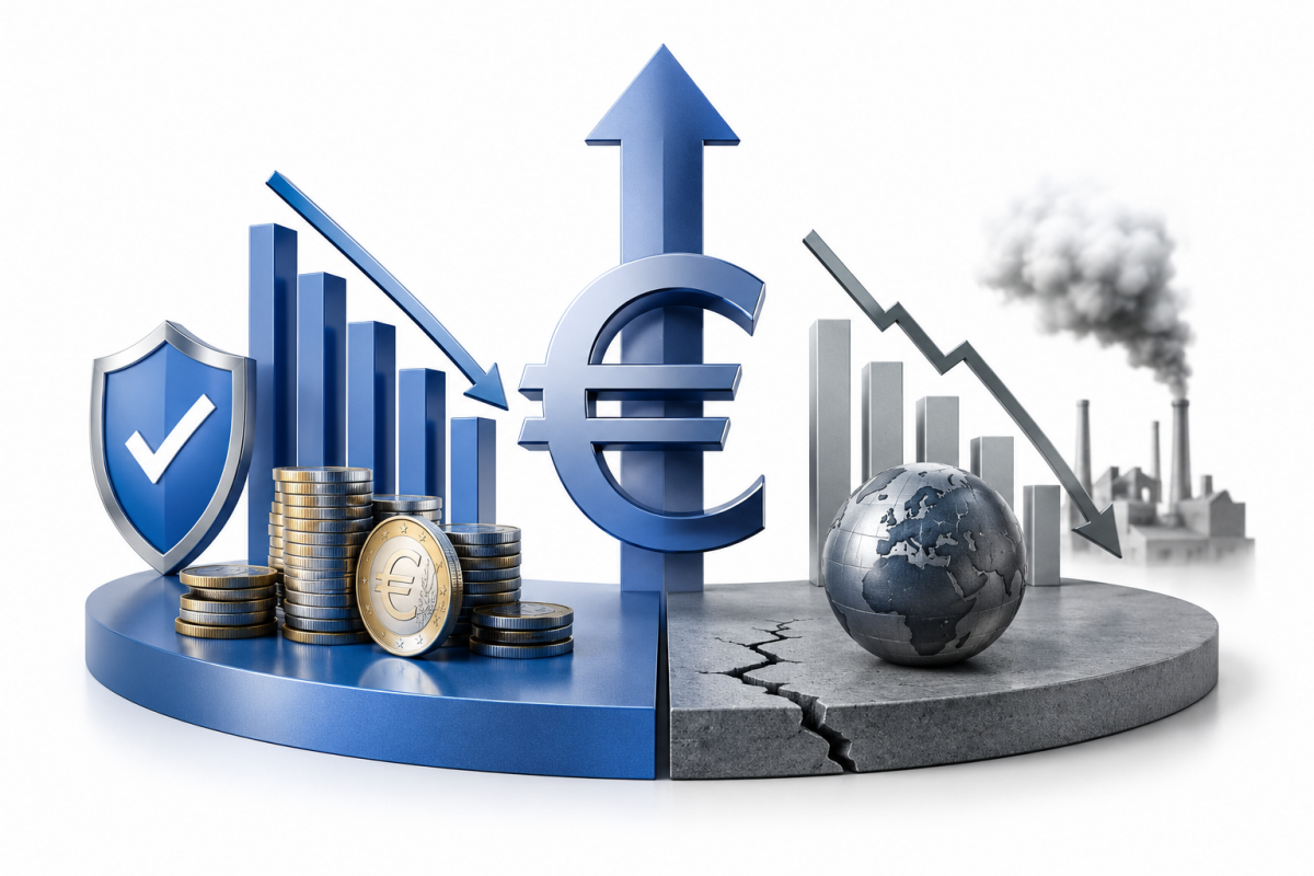 ECB 금리 인상이 물가 안정과 경기 둔화에 미치는 영향을 표현한 이미지