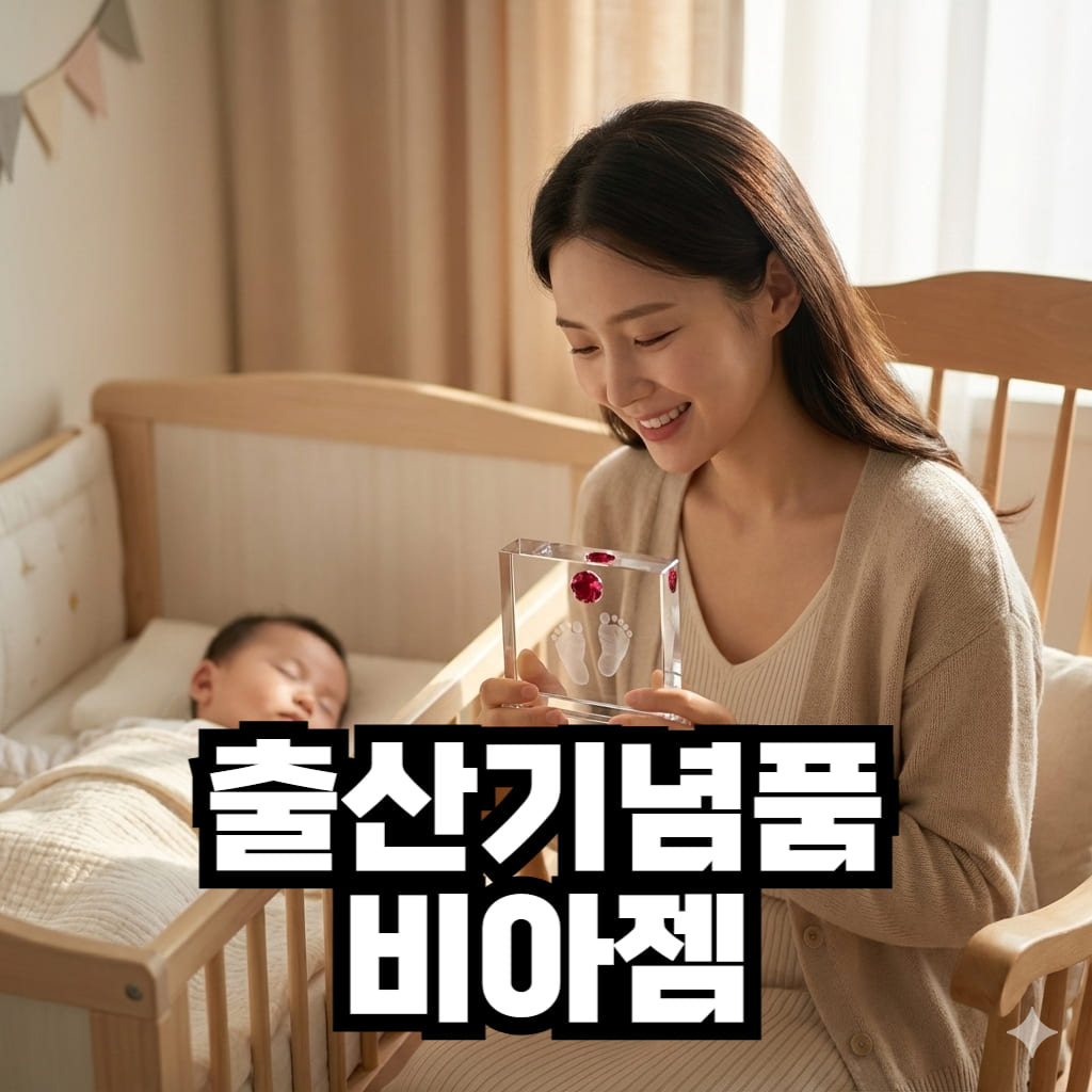 출산기념품 비아젬을 보고 있는 엄마의 모습