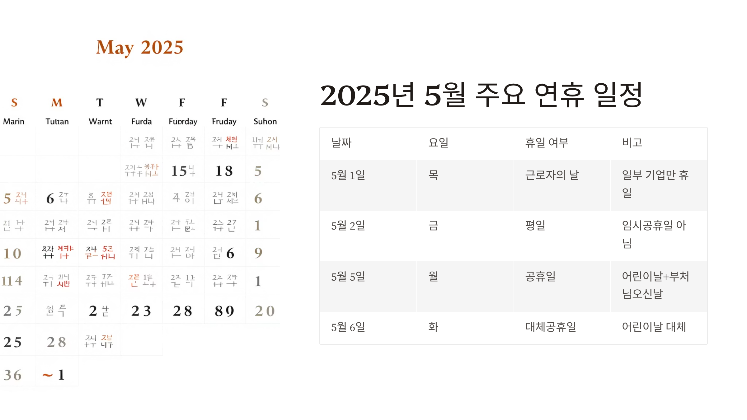 5월2일 임시공휴일 대체공휴일