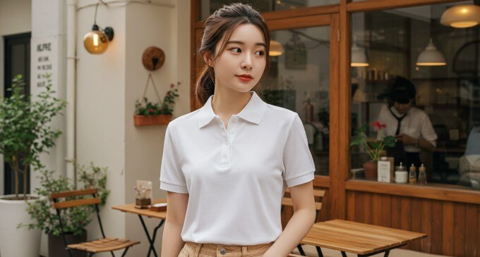 여성 흰색 반팔카라티