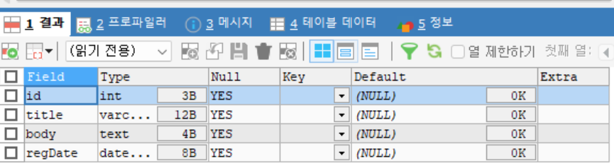 FIRST, AFTER : 테이블 칼럼을 특정 위치에 추가 출력 결과