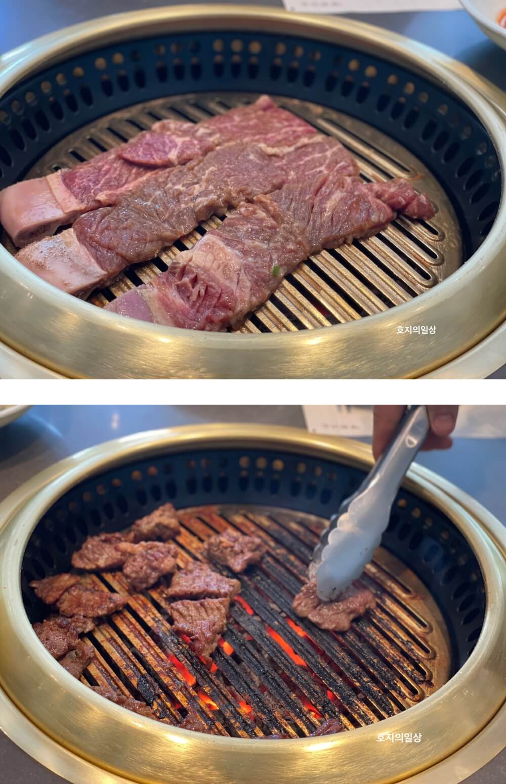 서울 강남 삼원가든 - 불판 위 양념갈비 1.5인분 모습