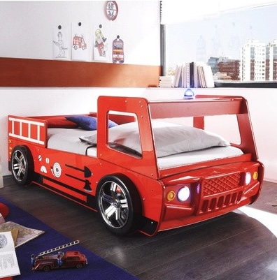 자동차 침대 레이싱 프레임 주니어 아이 방 가구 보이 캐릭터 레드 소방차