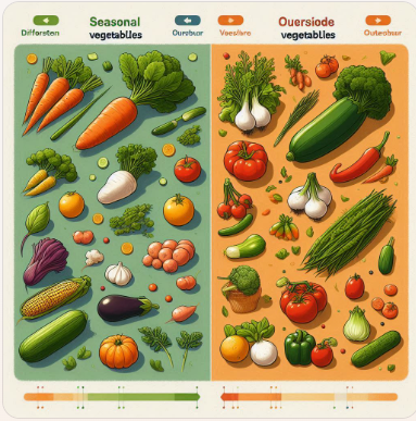 한국 제철 채소와 해외 채소의 차이를 소개하는 블로그 포스트 이미지