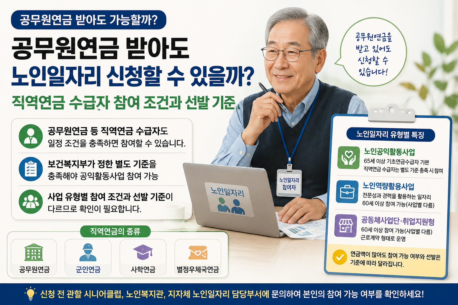 공무원연금 등 직역연금 수급자의 노인일자리 참여 조건과 선발 기준