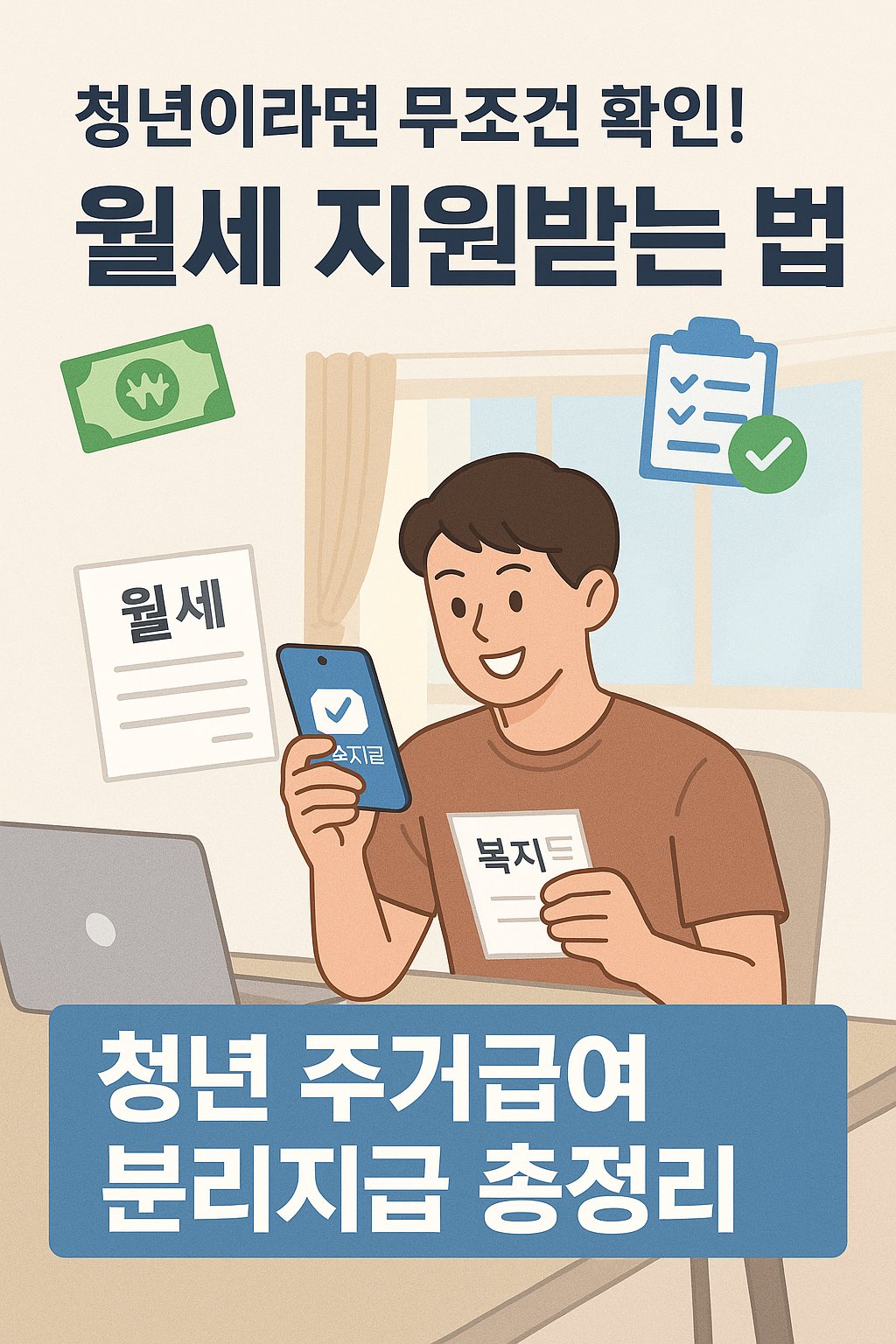 청년 주거급여 분리지급 제도 안내 썸네일 &ndash; 월세 지원 받는 법, 신청 방법과 조건 정리된 이미지