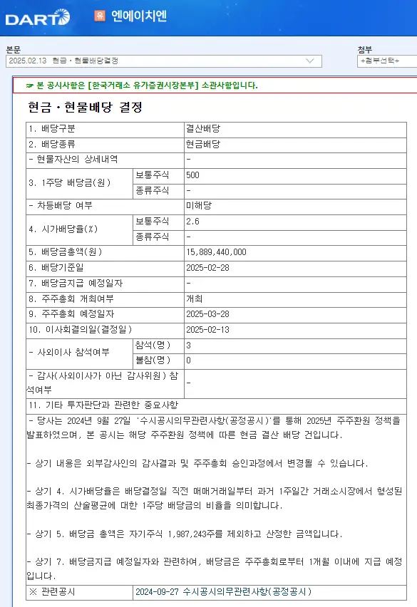NHN(181710) 2025년 배당일