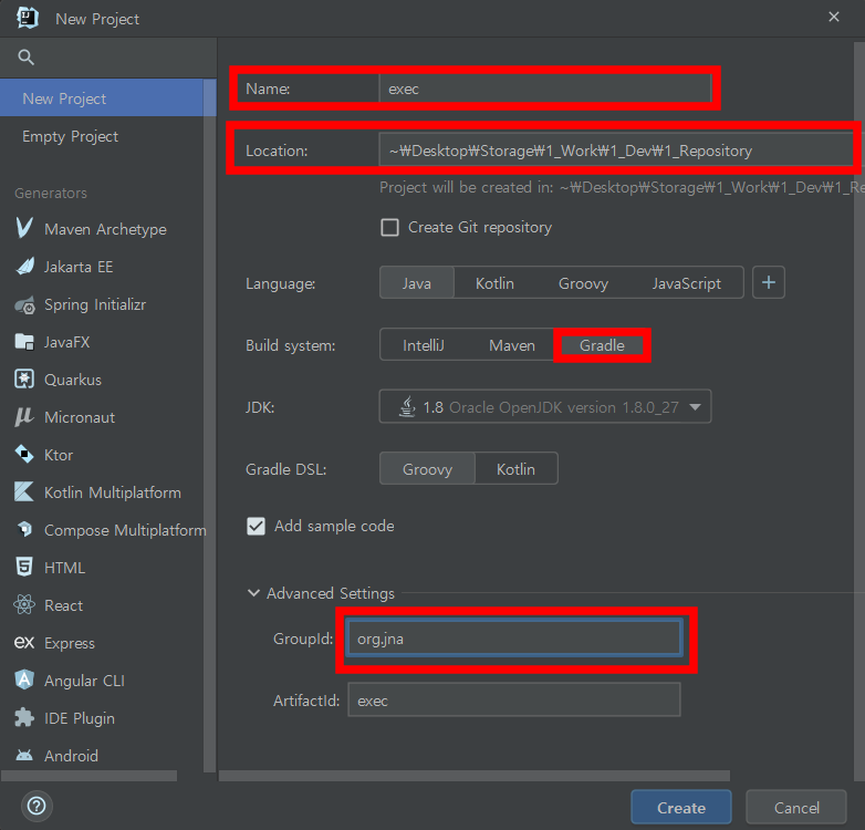 프로젝트 생성 *intellij