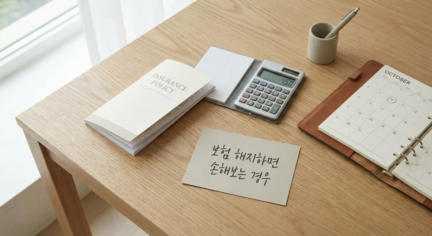 보험을 해지할 경우 손해가 발생할 수 있는 상황을 설명하는 이미지