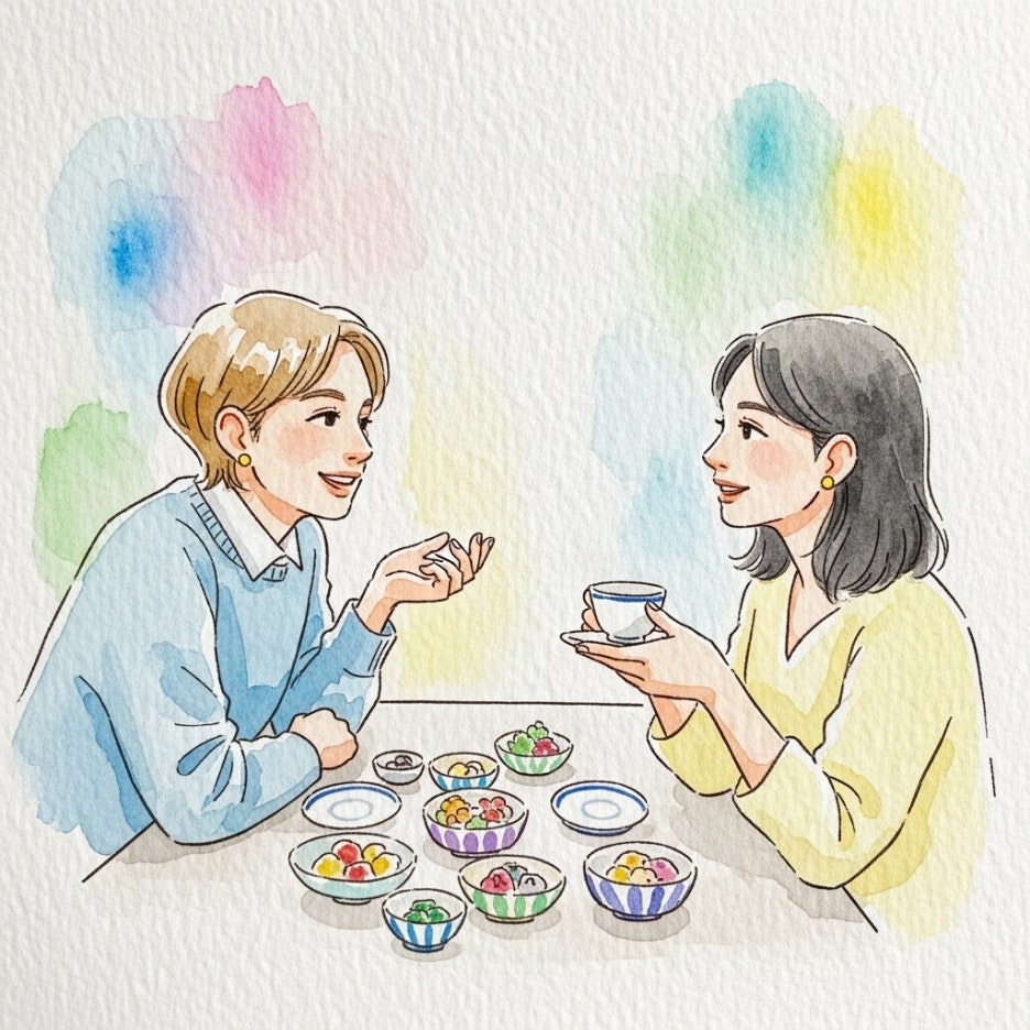 즐겁게 대화를 나누며 식사하는 풍경