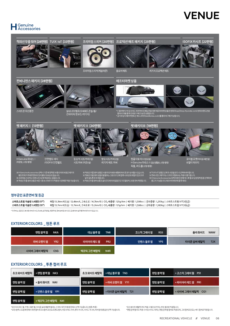 현대 베뉴 제원및 옵션