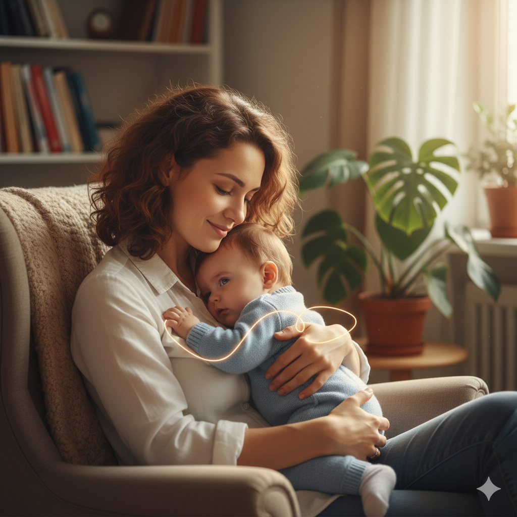 엄마가 아이를 안고 있는 이미지