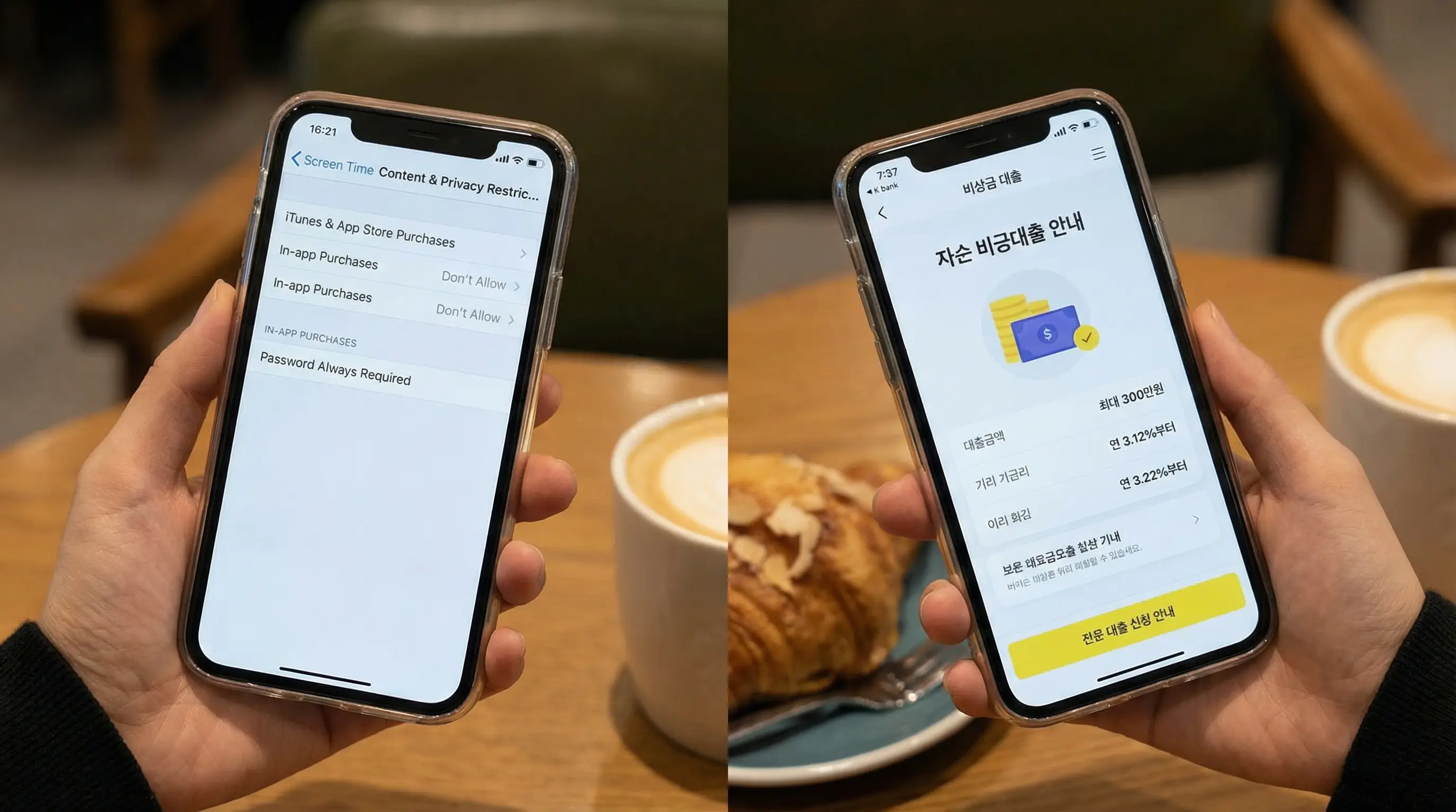 아이폰 소액 결제 차단 설정 방법과 안전한 비상금 대출 활용법을 보여주는 스마트폰 화면