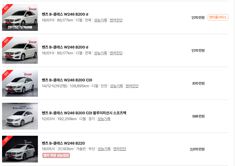 벤츠 A클래스 중고차 가격 시세표 24년10월