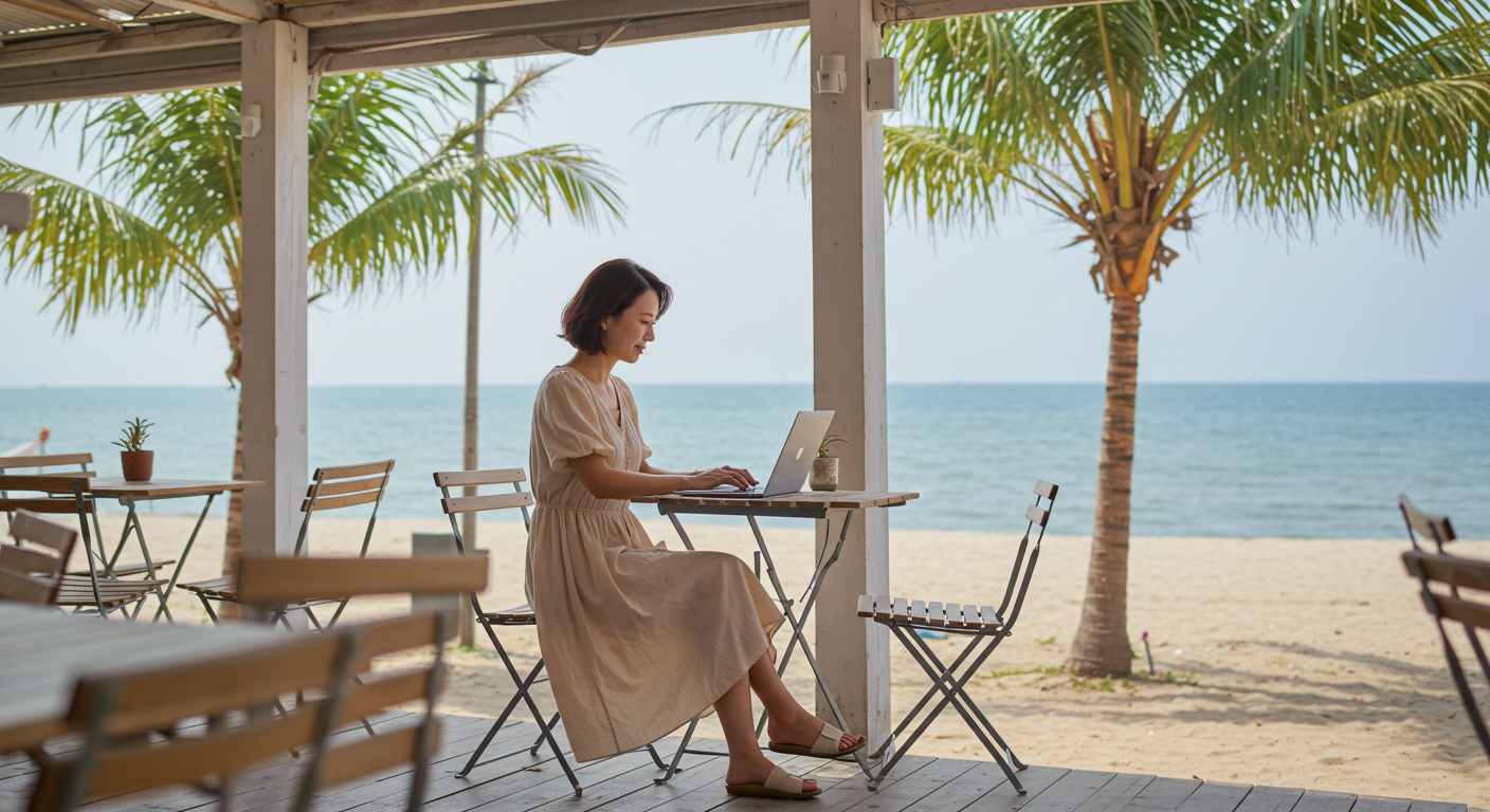 장소에 구애받지 않고 일하는 노마드의 모습