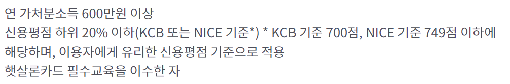 햇살론카드 발급요건