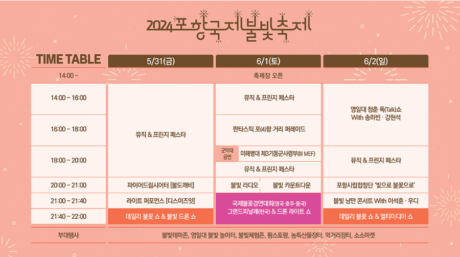 포항불꽃 춝제 타임테이블