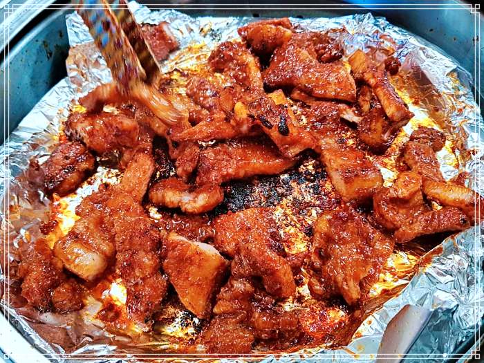 김천, 지례 흑돼지골목 맛집 원조 흑돼지 불고기 연탄구이, 석쇠 구이