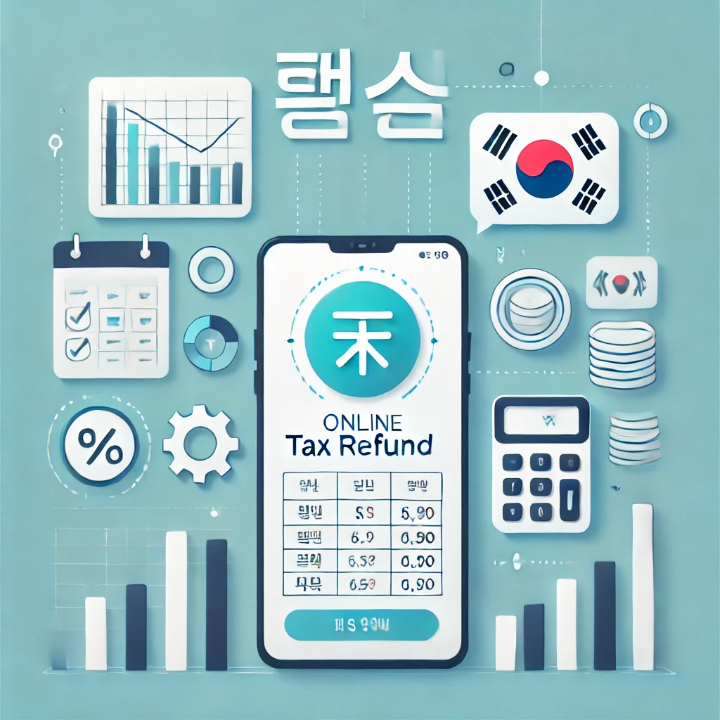 스마트폰 UI&amp;#44; 세금 문서&amp;#44; 원화 기호 포함된 상징적 배경 (사람 없음)