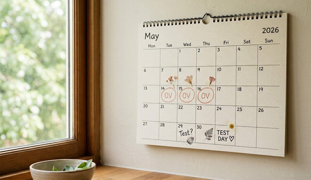 2026 Calendar showing marked dates for ovulation and pregnancy testing (2026년 배란일 및 임테기 예정일 확인을 위한 플래너 달력
