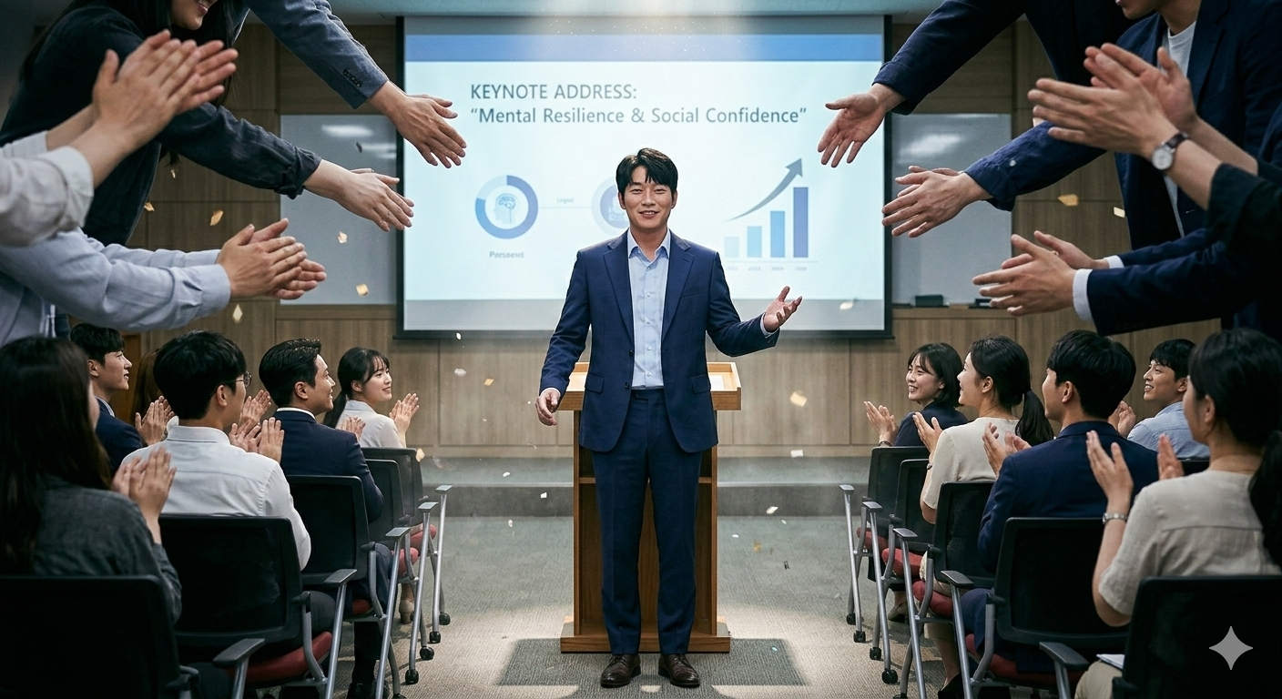 긴장감 없이 당당하게 발표를 할 수 있게 된 모습 (사회공포증 치료)