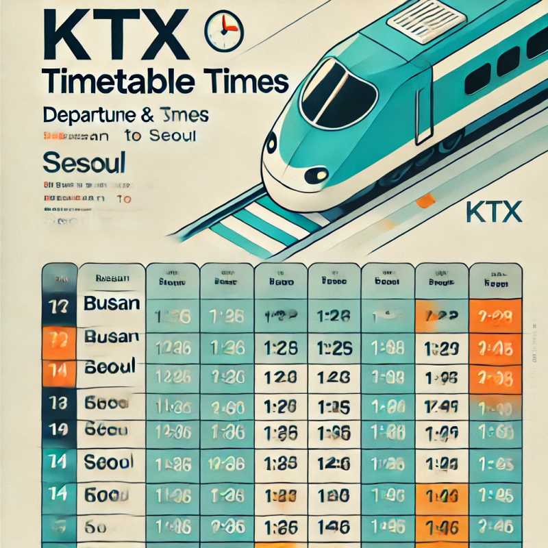 부산-서울 KTX 주요 시간표를 시각적으로 정리한 표 그래픽.