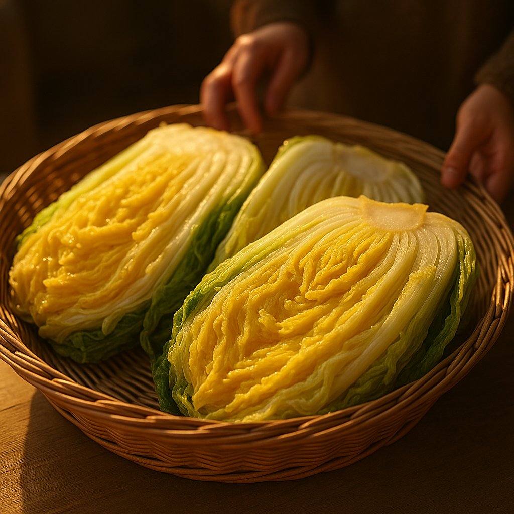 김장김치를 담그는 어머니와 절임배추