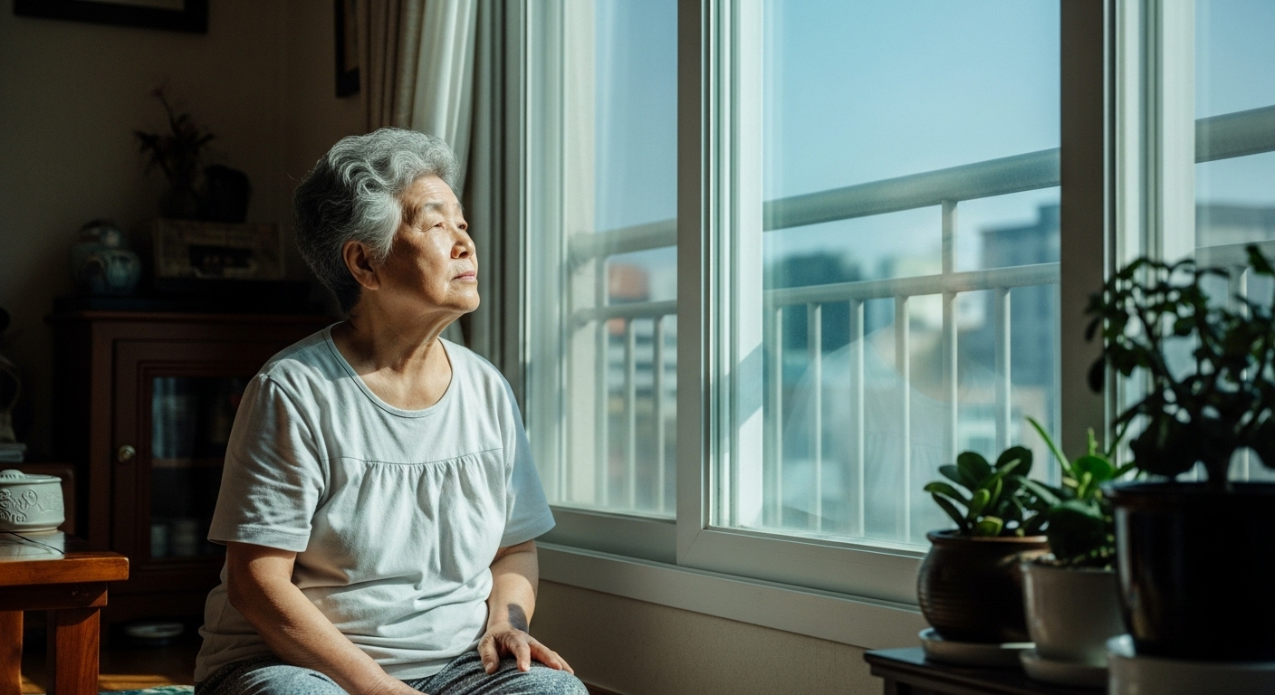 창밖을 멍하니 보는 고령자
