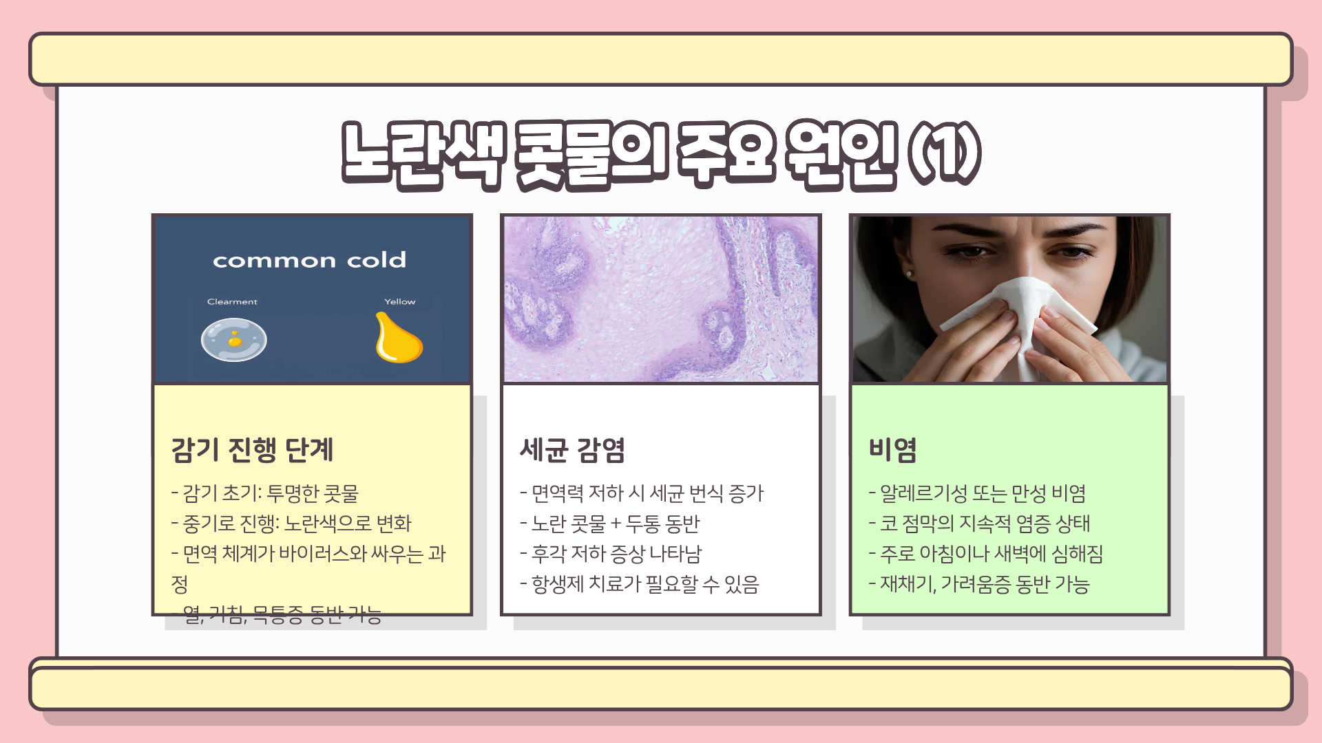 노란색 콧물 절대 가볍게 보면 안 된다? 감기부터 축농증까지 한 번에 정리한 진짜 원인과 대처법