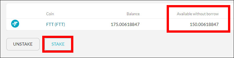 FTT 스테이크 버튼을 나타내는 사진