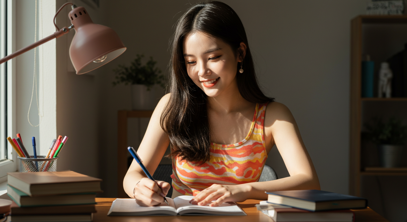 공부를 열심히 하는 여성