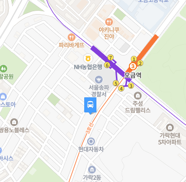오금역에서 인천공항 리무진 공항버스(6300번) 지도 위치