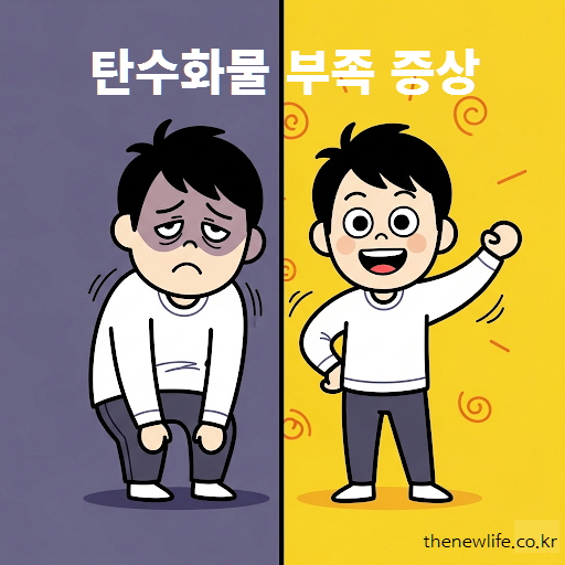 &bull; 탄수화물 부족 증상 - 피로, 무기력, 활력 회복 비교 일러스트