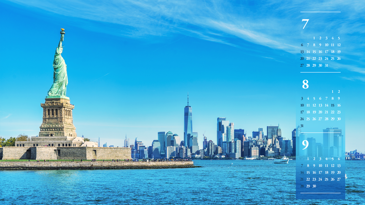 02 자유의 여신상과 빌딩숲 B - 2025년8월 노트북배경화면